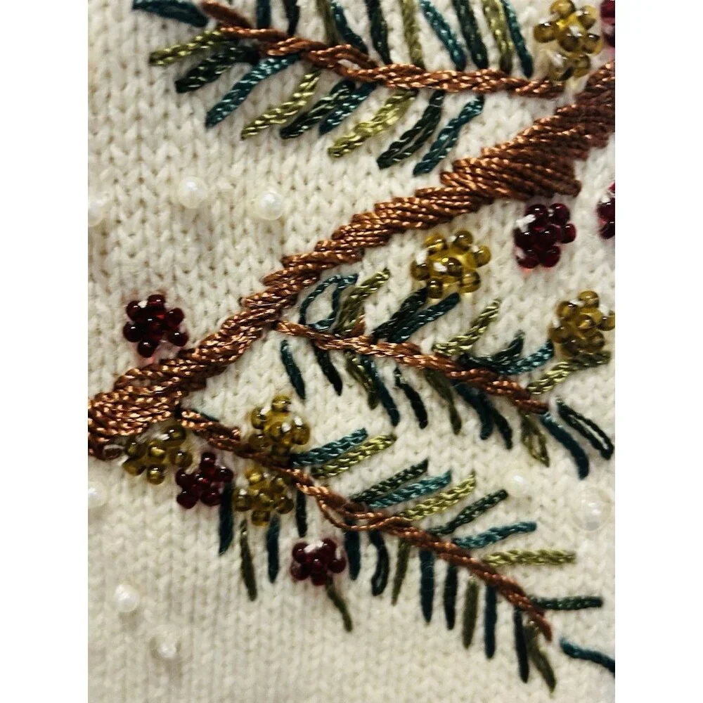 Vintage Cardinal Sweater Extra Large Beaded Sequin‎ Pearl Holiday Zipper Closure - Picture 4 of 15